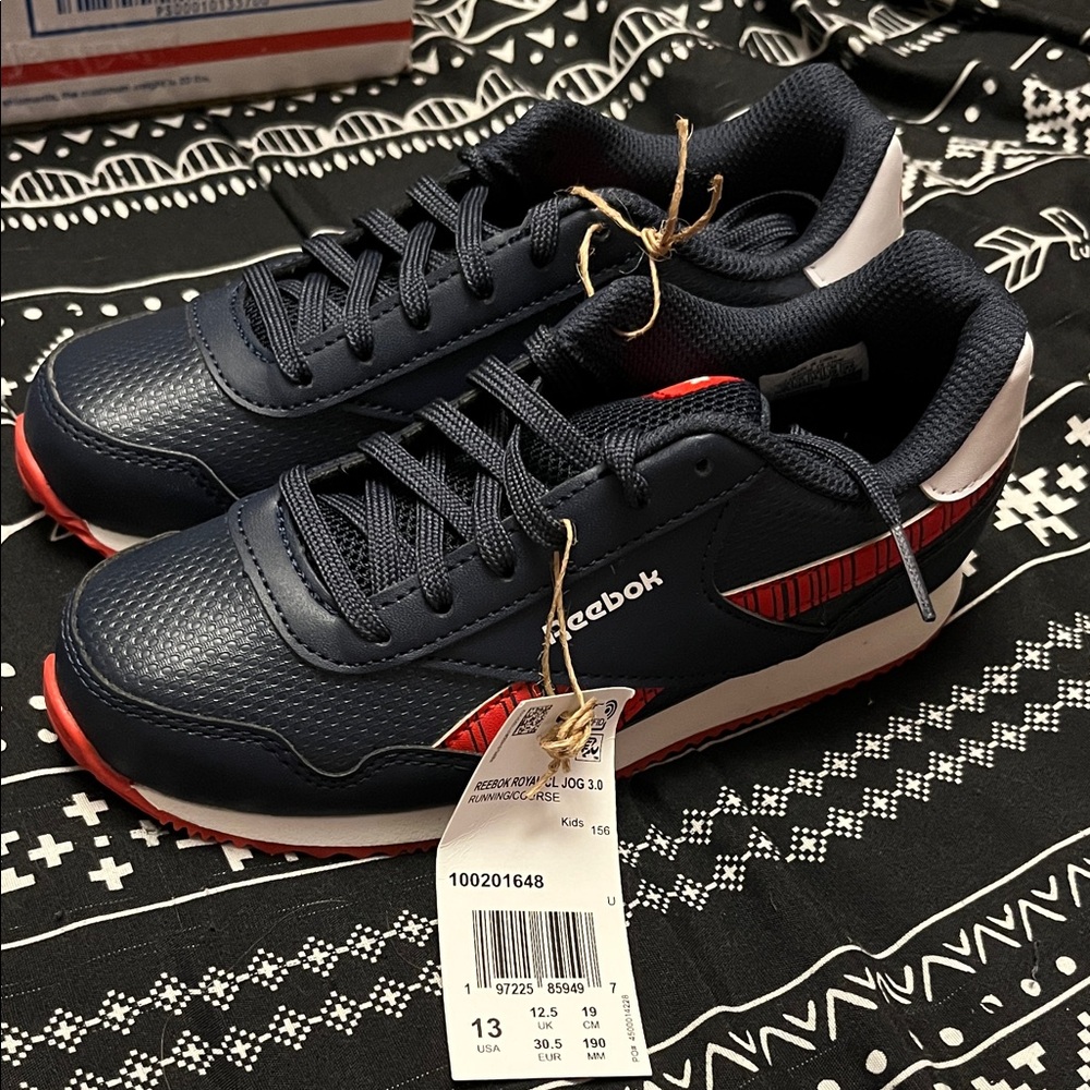 Boys navy blue, red, & white Reebok sneakers